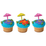 12 3D Umbrella Cupcake Picks - Beach Ocean Pool Party Mushrooms 1 Dozen