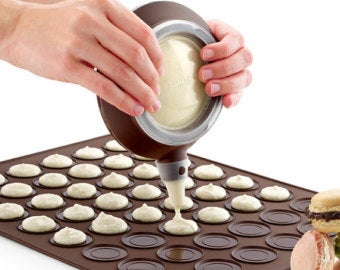 Macaron 38mm Silicone Mat 30 Cavity and Batter Dispenser - Brown