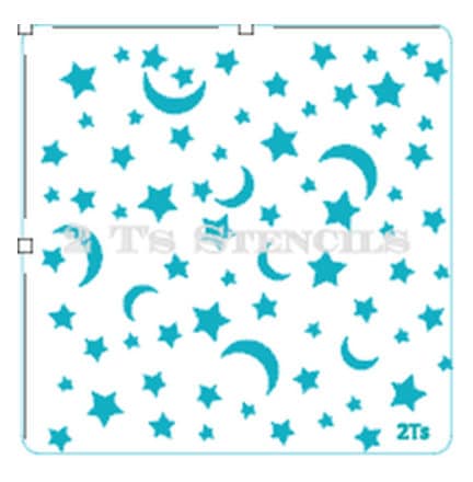 Moon & Stars Background Stencil - 2 T's Stencils - Cookies Royal Icing Airbrush Cookie Decorating Cakes Etc