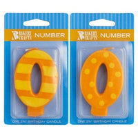 Number 0 Birthday Candle - 2.75" Orange Dots & Stripes #0 number zero