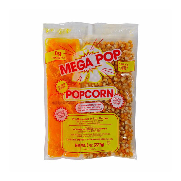 Popcorn Kit 8 oz bag - Mega Pop - Corn and Butter-Flavor Oil Kit - 0g Trans Fat Dairy & Gluten Free