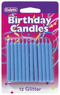 Blue Glitter Birthday Candles 12