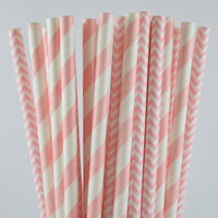 Light Pink Paper Straws, Chevron & Stripped