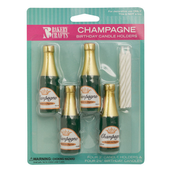 Champagne Bottle Shaped Candle Holders with Candles 4 pk