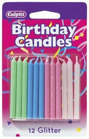 Glitter Candles - Green Blue Pink & White Birthday Candle