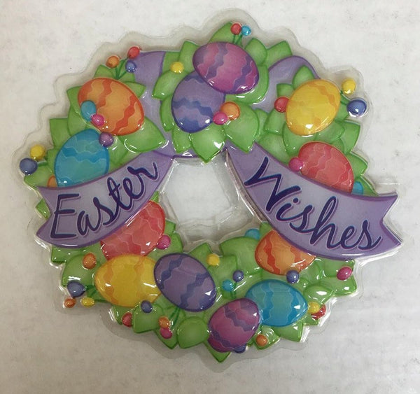 Easter Wishes Wreath 5" Cake Lay On - Cake Plaque Pick Topper Easter Spring Pop Top