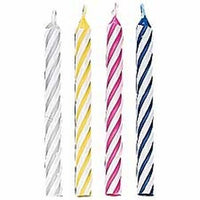 24 Pink Yellow Blue & White Spiral Candles 2.5" Birthday Candle