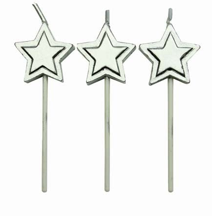 8 Silver Stars Candles 3" - Metallic Birthday Candle