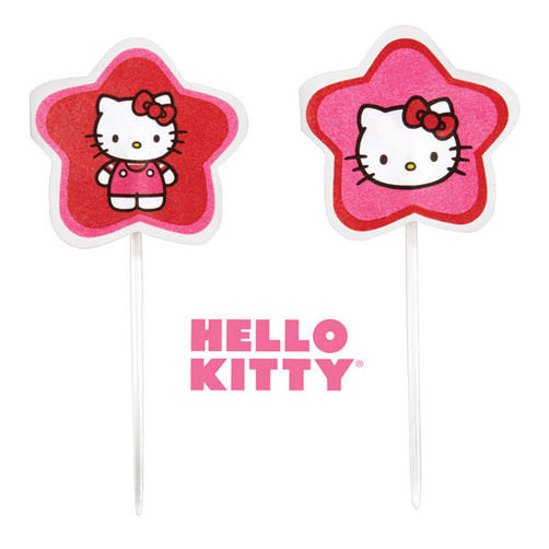 24 Hello Kitty Cupcake Fun Pix - 3&quot; Pink & Red