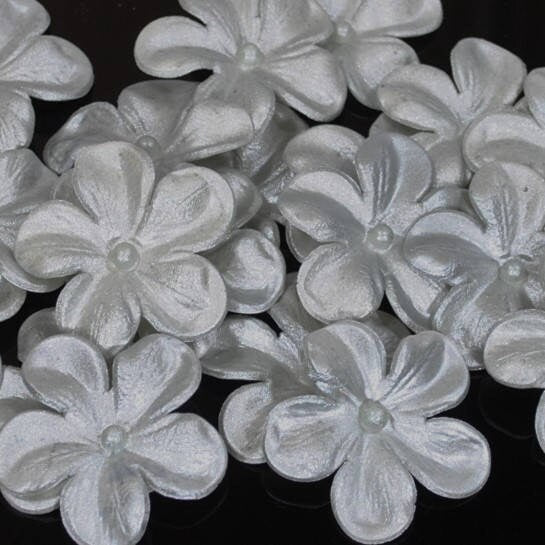 Charming Silver Blossoms Flower Gumpaste Set of 10 Flowers 1.5" 