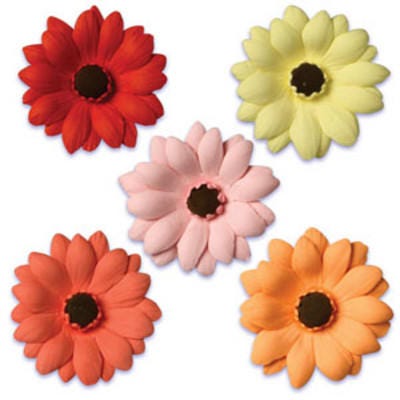 Gerbera Daisies Flower Red Yellow Pink Coral and Orange Daisy Set of 5 Gumpaste Flowers 3" 