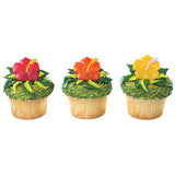 12 Hibiscus Flower Cupcake Picks - Hawaiian Beach Ocean Pool Party Mushrooms 1 Dozen