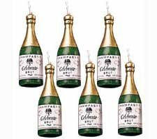 6 Champagne Bottle Shaped Candles - Wilton Celebration Wedding Engagement Party