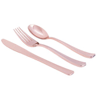 Heavy Weight Rose Gold Plastic Cutlery Pack with Knife, Fork, and Spoon - 8 of each Flatware Dining Dinnerware