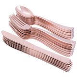 Heavy Weight Rose Gold Plastic Cutlery Pack with Knife, Fork, and Spoon - 8 of each Flatware Dining Dinnerware