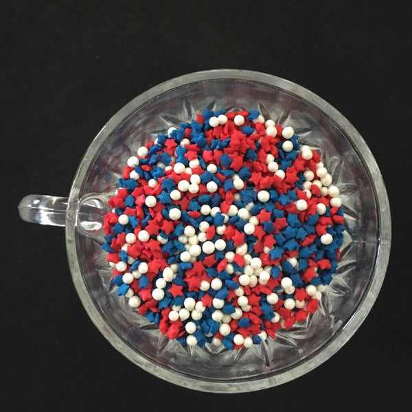 Patriotic USA Blue & Red Sprinkles 2 oz 4 oz 6 oz  Stars Mini White Non-Pareils Cake Decorating Cupcakes